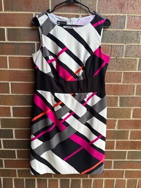 Dress | I.N. Studio | Size 12 | Black White Pink Geometric Sheath Sleeveless